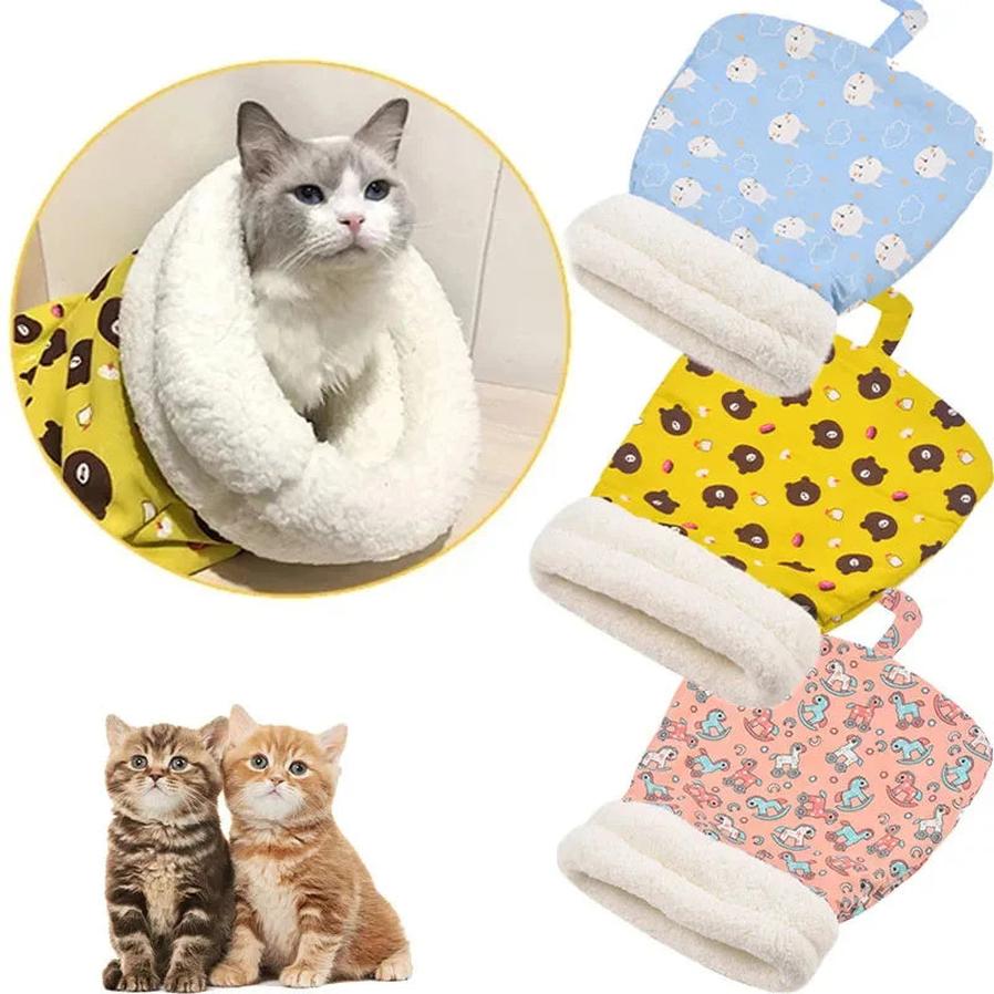 HKM-656147 Thickened Pocketable Winter Cat Nest Sleeping Bag in Blue Rabbit, Pink Deer, Yellow Bear