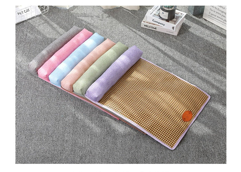 HKM-656339 Rattan and Cotton Linen Pet Sleeping Mat for Cats and Dogs - Various Sizes Available