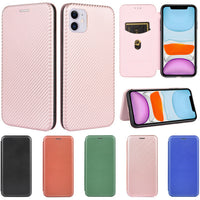 HKM-656403 Brushed Carbon Fiber Wallet Style Phone Protective Holster for Apple Devices - Multiple Color Options