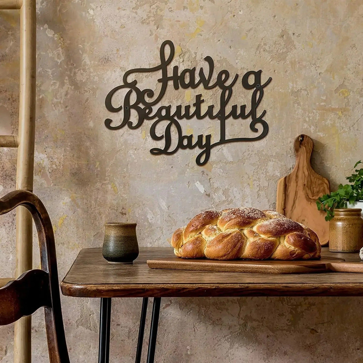 HKM-656403 "Have A Wonderful Day Decorative Wall Hanging in Black Metal Art"