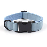 HKM-6564157 Light Blue Velvet Pet Collar Set with Black Buckle, Leash, Bow, and Poop Bag