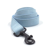 HKM-6564157 Light Blue Velvet Pet Collar Set with Black Buckle, Leash, Bow, and Poop Bag