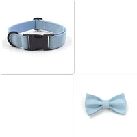 HKM-6564157 Light Blue Velvet Pet Collar Set with Black Buckle, Leash, Bow, and Poop Bag