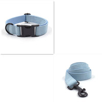 HKM-6564157 Light Blue Velvet Pet Collar Set with Black Buckle, Leash, Bow, and Poop Bag