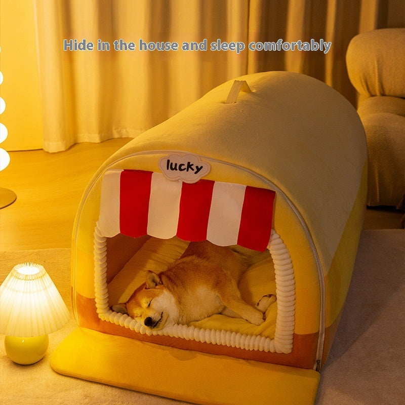 HKM-6564413 Stylish Painted Pet Bed for Large Dogs - Available in Rock Yellow, Lucky Green, and Coffee Brown