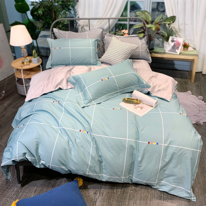 HKM-656467 Nordic 4-Piece Cotton Bed Linen Set with Quilt Cover in Various Colors