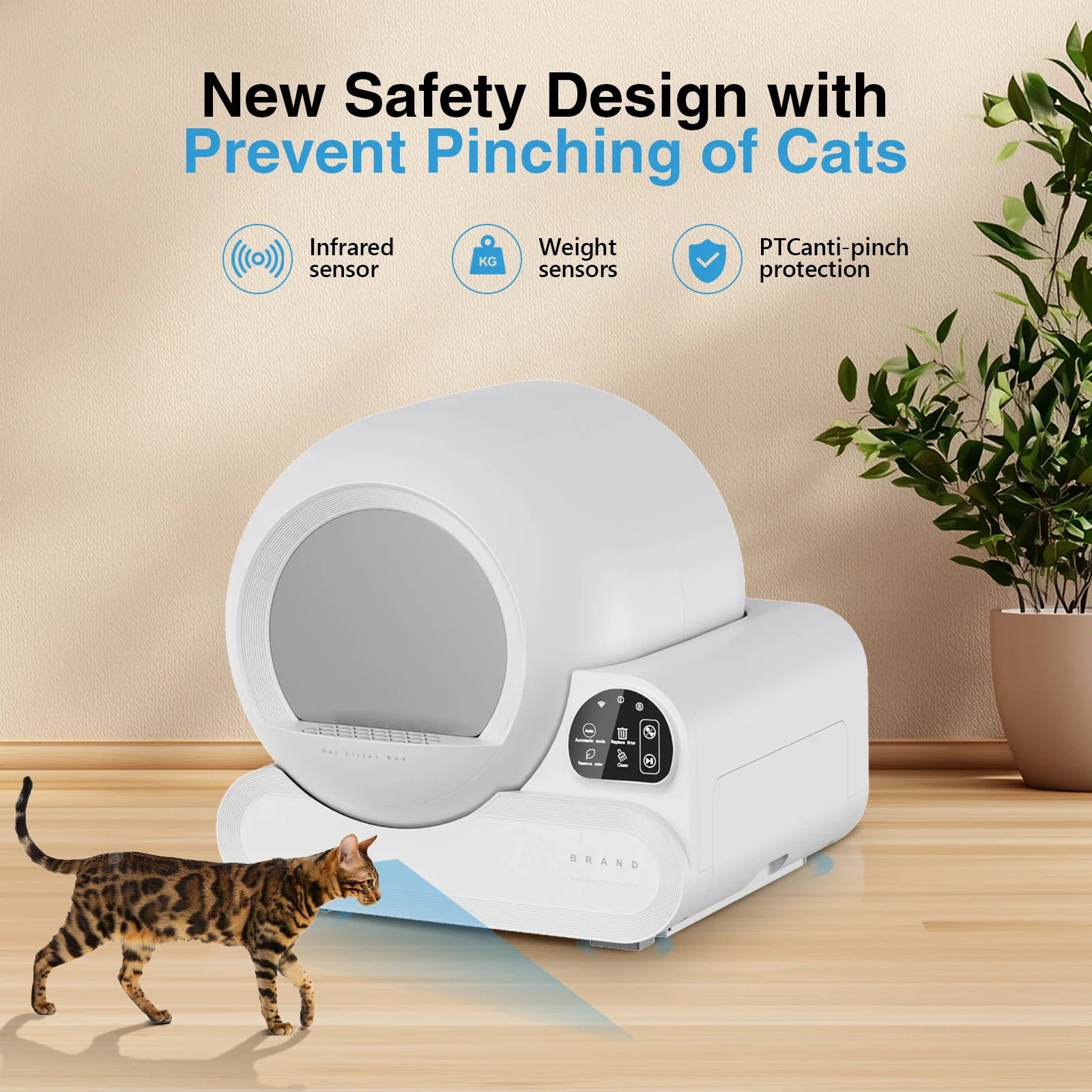HKM-656595 Self-Cleaning WiFi Cat Litter Box with Infrared Sensor and 70L Capacity for Multiple Cats