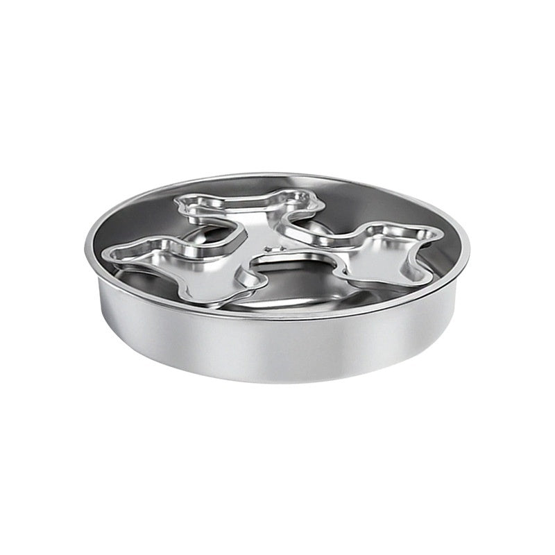 HKM-6566333 Stainless Steel Rotating Slow-Feeding Pet Bowl with Bone Design, 304 Material