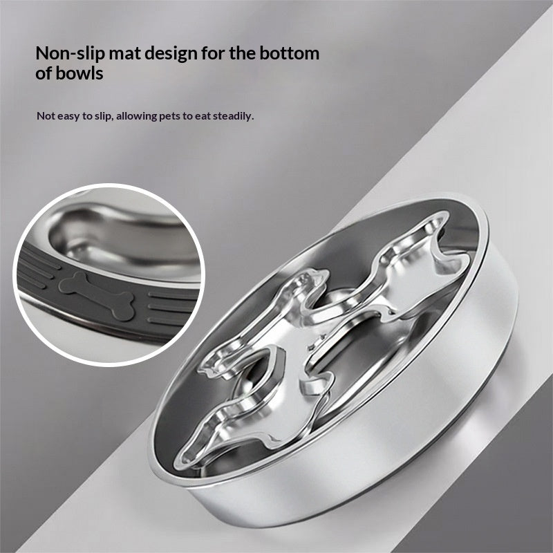 HKM-6566333 Stainless Steel Rotating Slow-Feeding Pet Bowl with Bone Design, 304 Material