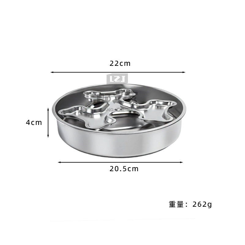 HKM-6566333 Stainless Steel Rotating Slow-Feeding Pet Bowl with Bone Design, 304 Material