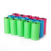 HKM-6566589 Eco-Friendly Degradable Dog Waste Bags - 8 Rolls, 15 Bags/Roll, Continuous Flat Mouth Design