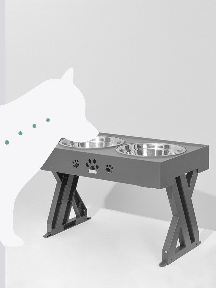 HKM-656659 Adjustable Stainless Steel Double Bowl Pet Feeder with Ergonomic Base for Comfortable Eating