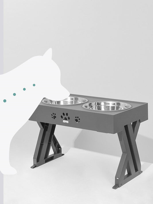 HKM-656659 Adjustable Stainless Steel Double Bowl Pet Feeder with Ergonomic Base for Comfortable Eating