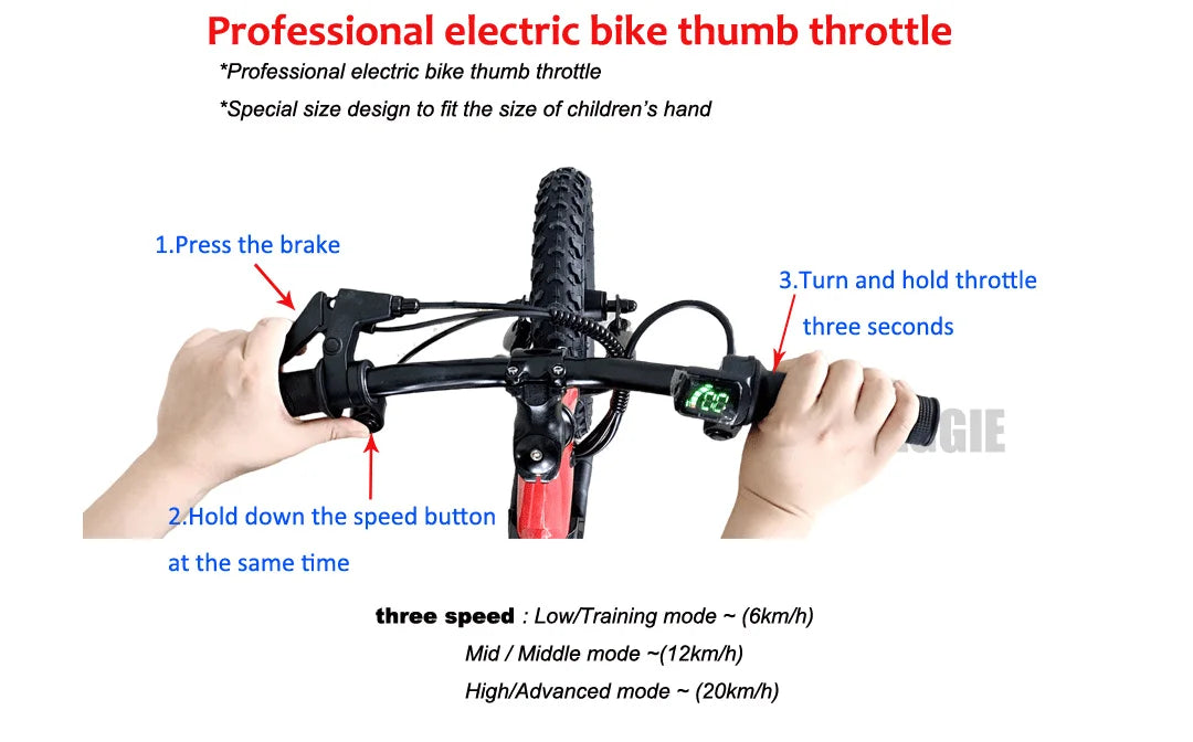 HKM-656723 Electric Balance Bike 16-Inch with 3 Speeds and 250W Motor, Aluminum Frame, Disc Brakes, and Fork Suspension