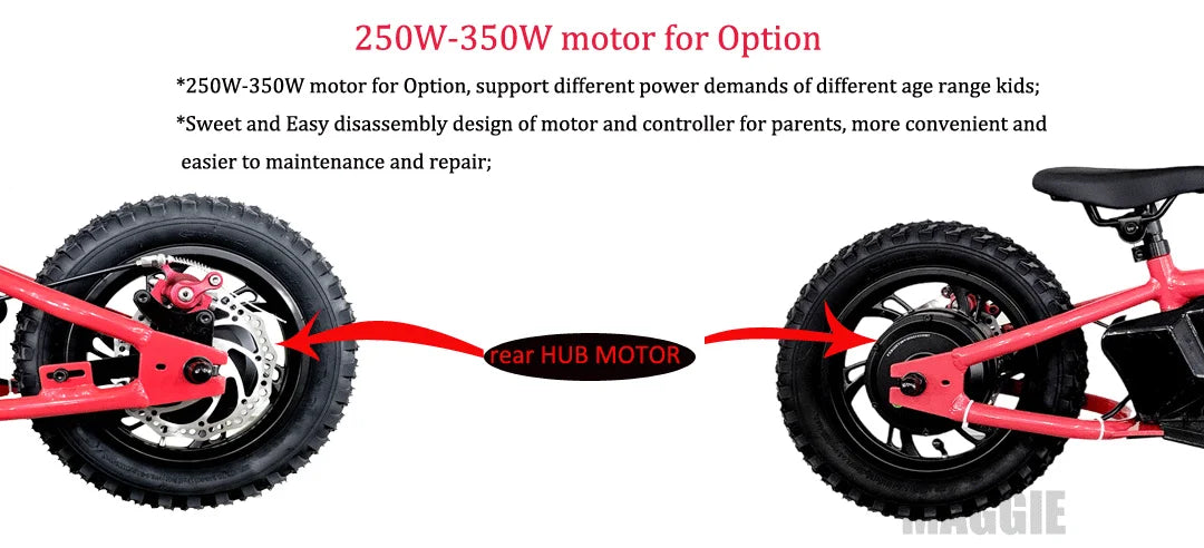 HKM-656723 Electric Balance Bike 16-Inch with 3 Speeds and 250W Motor, Aluminum Frame, Disc Brakes, and Fork Suspension