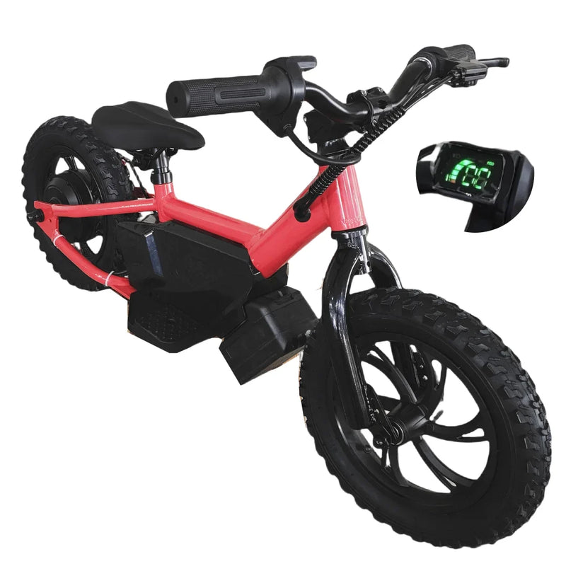 HKM-656723 Electric Balance Bike 16-Inch with 3 Speeds and 250W Motor, Aluminum Frame, Disc Brakes, and Fork Suspension