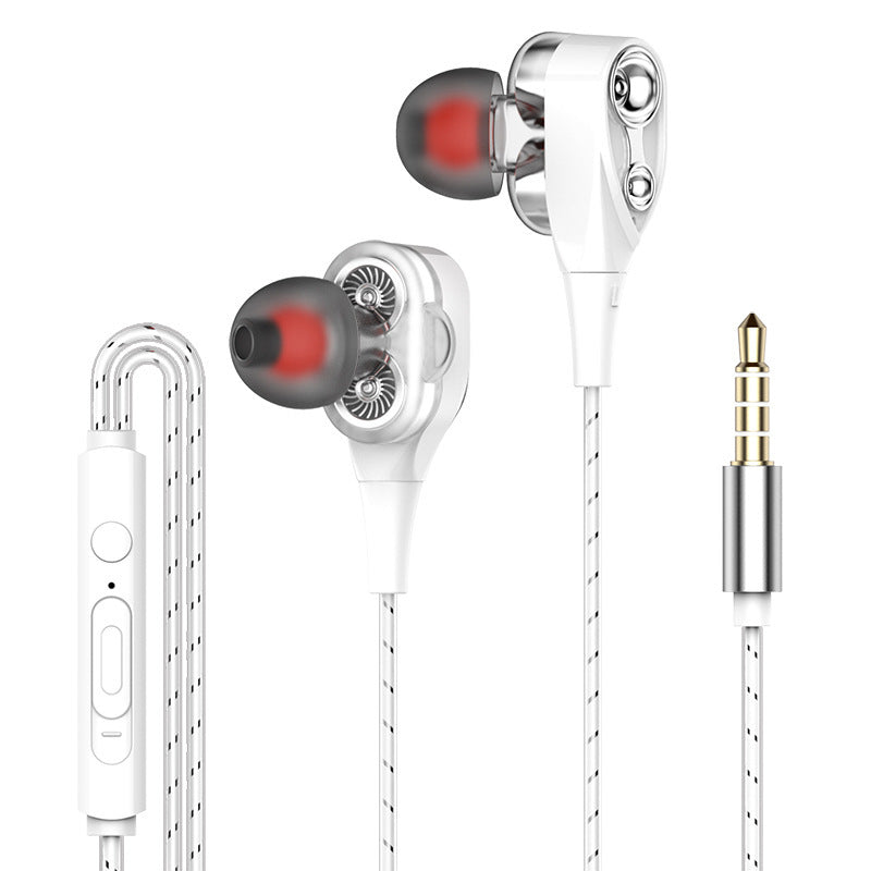 HKM-656787 Wired In-Ear Headphones with Dual Dynamic Subwoofers and Microphone, 3.5mm Plug, Silicone Ear Tips, 1.2m Cable