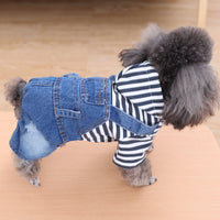 HKM-6568509 Teddy Bear Pet Stripe Denim Suspenders Pants for Spring and Summer