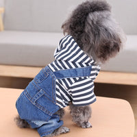 HKM-6568509 Teddy Bear Pet Stripe Denim Suspenders Pants for Spring and Summer