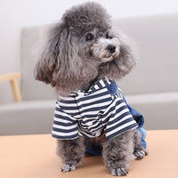 HKM-6568509 Teddy Bear Pet Stripe Denim Suspenders Pants for Spring and Summer