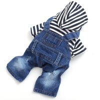 HKM-6568509 Teddy Bear Pet Stripe Denim Suspenders Pants for Spring and Summer