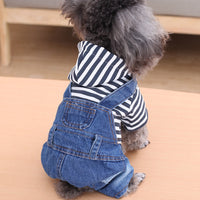 HKM-6568509 Teddy Bear Pet Stripe Denim Suspenders Pants for Spring and Summer