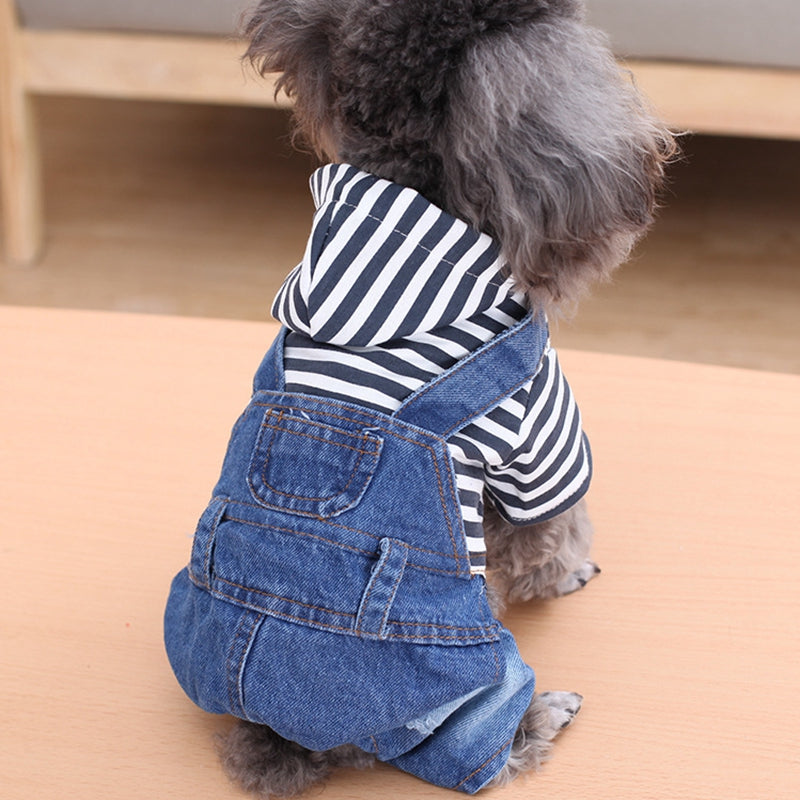 HKM-6568509 Teddy Bear Pet Stripe Denim Suspenders Pants for Spring and Summer