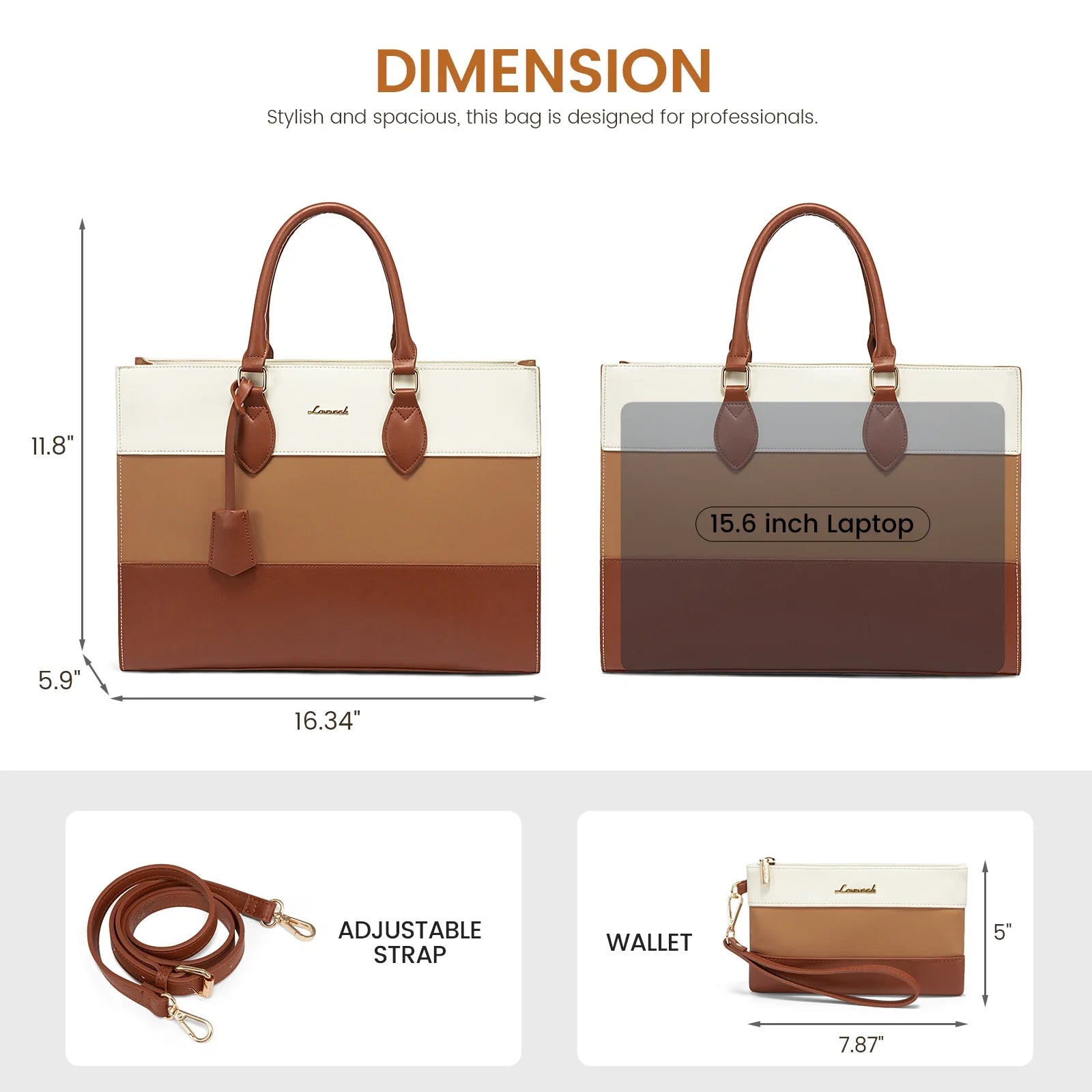 HKM-656851 Designer Laptop Tote Bag for 15.6 Inch Computers with Clutch Purse for Women