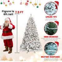 HKM-656915 7.5ft Mini PVC Mixed Flocked Artificial Christmas Tree with 500-1000 LED Lights and Pine Cone Decorations