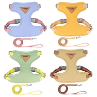 HKM-6569917 Adjustable Mesh Pet Harness and Leash Set for Small Dogs in Green, Blue, Beige, and Yellow