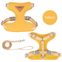 HKM-6569917 Adjustable Mesh Pet Harness and Leash Set for Small Dogs in Green, Blue, Beige, and Yellow