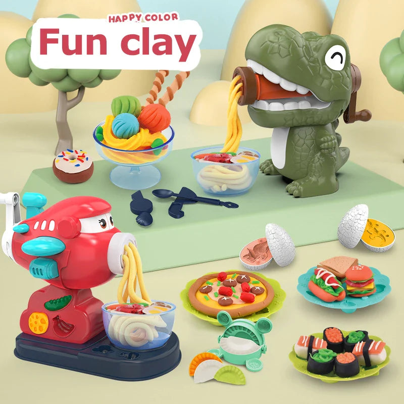 HKM-657043 DIY Clay Machine with 8 Colors of Plasticine for Pretend Play and Food Making, Suitable for Kids Aged 3 and Up