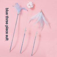 HKM-6570941 Cat Wand Play Set with Feathers and Bells - 3 Color Options Available