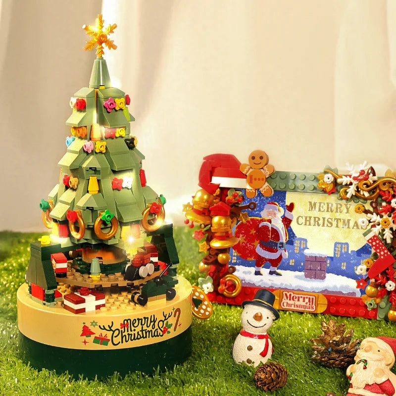 HKM-657299 DIY Christmas Tree Building Blocks Music Box Toy - Creative Holiday Decoration for Kids