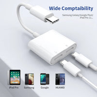 HKM-657363 2 in 1 Type C Dual Jack Headphone and Charger Adapter for iPhone 15 and Type C Devices