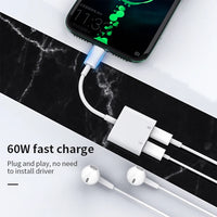 HKM-657363 2 in 1 Type C Dual Jack Headphone and Charger Adapter for iPhone 15 and Type C Devices