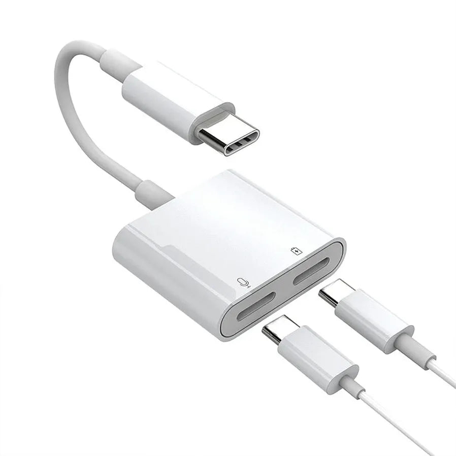 HKM-657363 2 in 1 Type C Dual Jack Headphone and Charger Adapter for iPhone 15 and Type C Devices