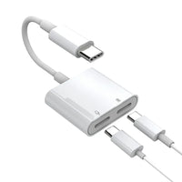HKM-657363 2 in 1 Type C Dual Jack Headphone and Charger Adapter for iPhone 15 and Type C Devices