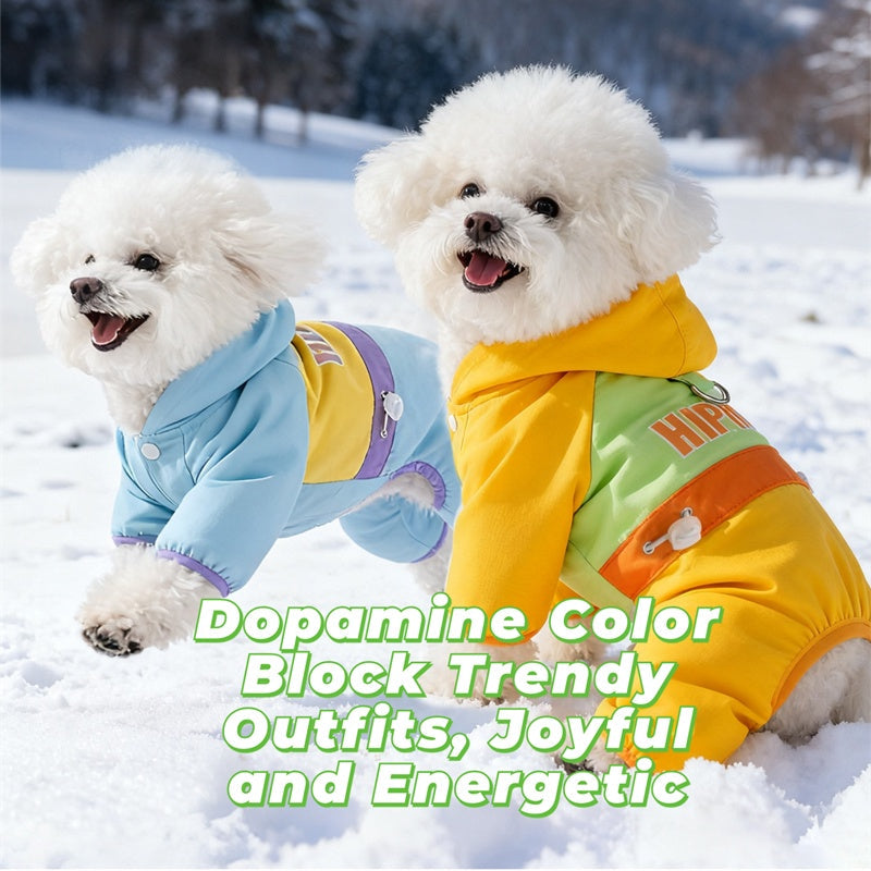 HKM-6574653 Winter Color-Block Fleece Jumpsuit for Small and Medium Dogs with Hood