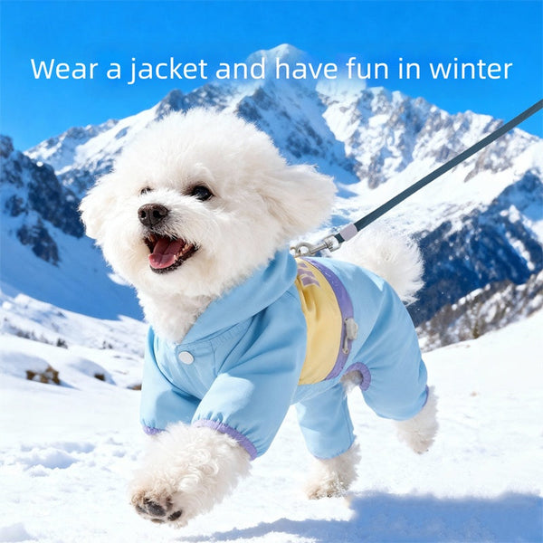 HKM-6574653 Winter Color-Block Fleece Jumpsuit for Small and Medium Dogs with Hood