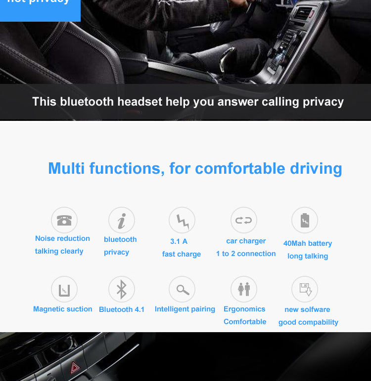 HKM-657491 Wireless Bluetooth Headset with Dual USB Charging Compartment for Cars