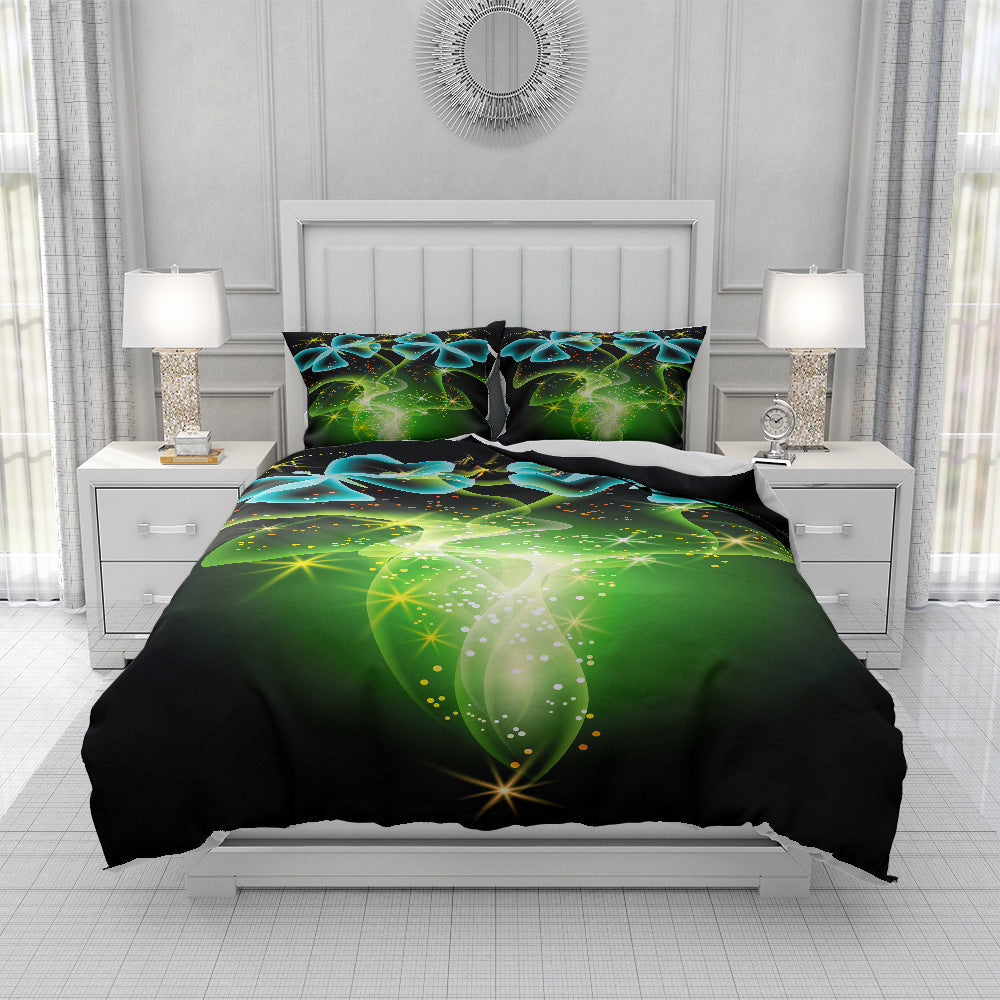 HKM-657619 Spring Blossom Butterfly Series Pure Cotton Three-Piece Bedding Set in Floral Design