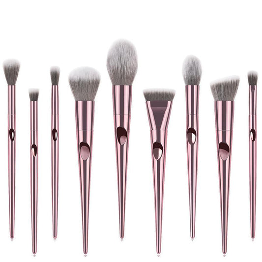 HKM-657683 10-Piece Long Rod Nylon Makeup Brush Set with PU Handle