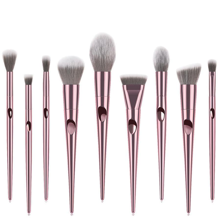 HKM-657683 10-Piece Long Rod Nylon Makeup Brush Set with PU Handle