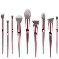 HKM-657683 10-Piece Long Rod Nylon Makeup Brush Set with PU Handle