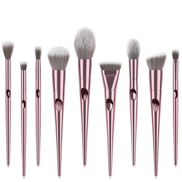 HKM-657683 10-Piece Long Rod Nylon Makeup Brush Set with PU Handle