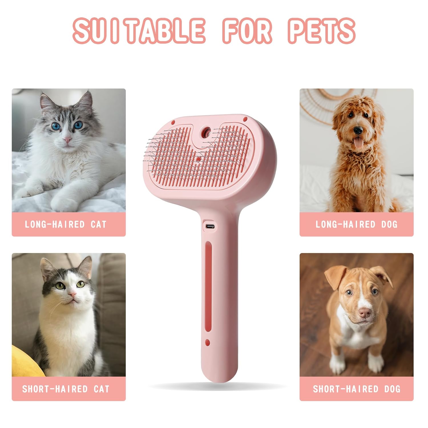 HKM-6577341 Spray Cat Brush with Water Tank for Effective Shedding and Pet Hair Removal