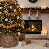 HKM-657747 Rustic Handwoven Wicker Christmas Tree Collar for Farmhouse Holiday Decor