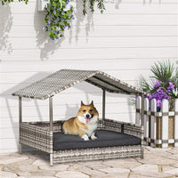 HKM-657747 Stylish Rattan Dog Sofa with Elevated Design and Comfortable Cushion for Small to Medium Dogs