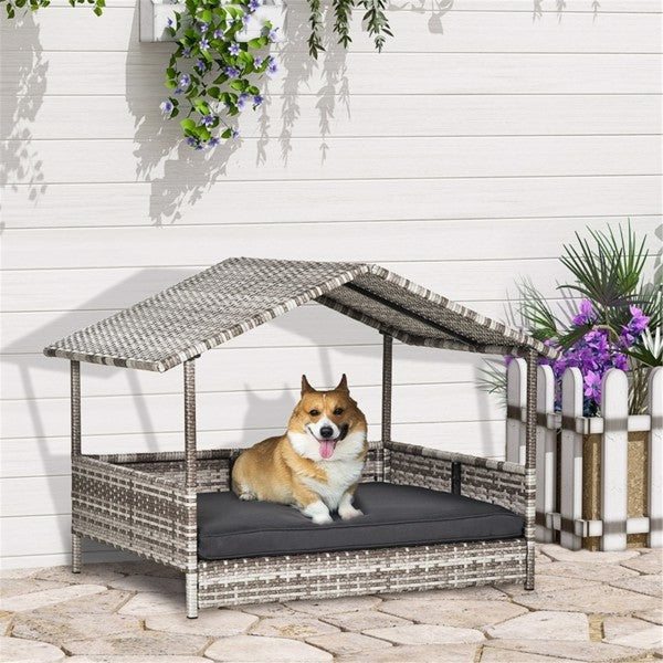 HKM-657747 Stylish Rattan Dog Sofa with Elevated Design and Comfortable Cushion for Small to Medium Dogs